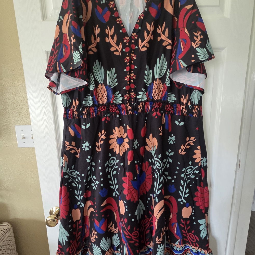 BloomChic Black Dress with Multicolor Floral Design